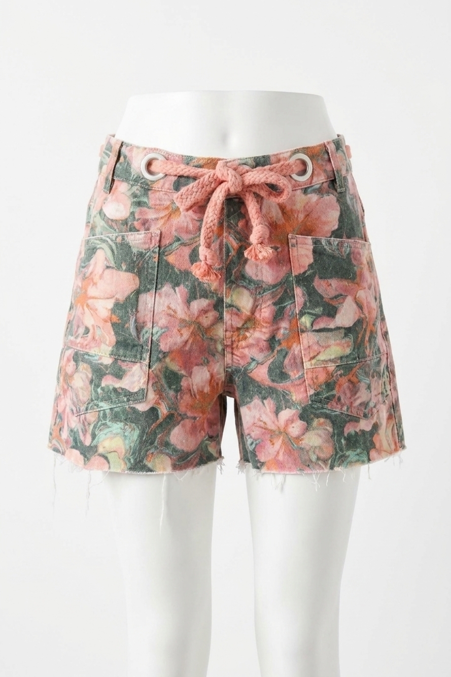 NEW FREE PEOPLE moxie printed barrel shorts in watermelon combo